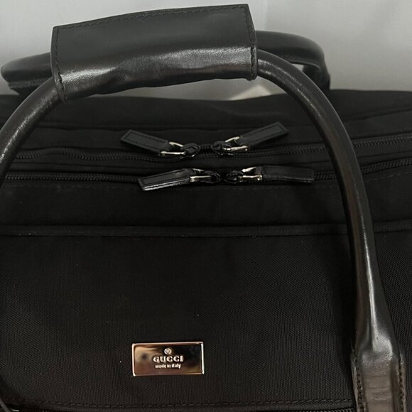 MINT Gucci Mens Black Nylon Leather Travel Duffle Bag - Picture 4 of 12